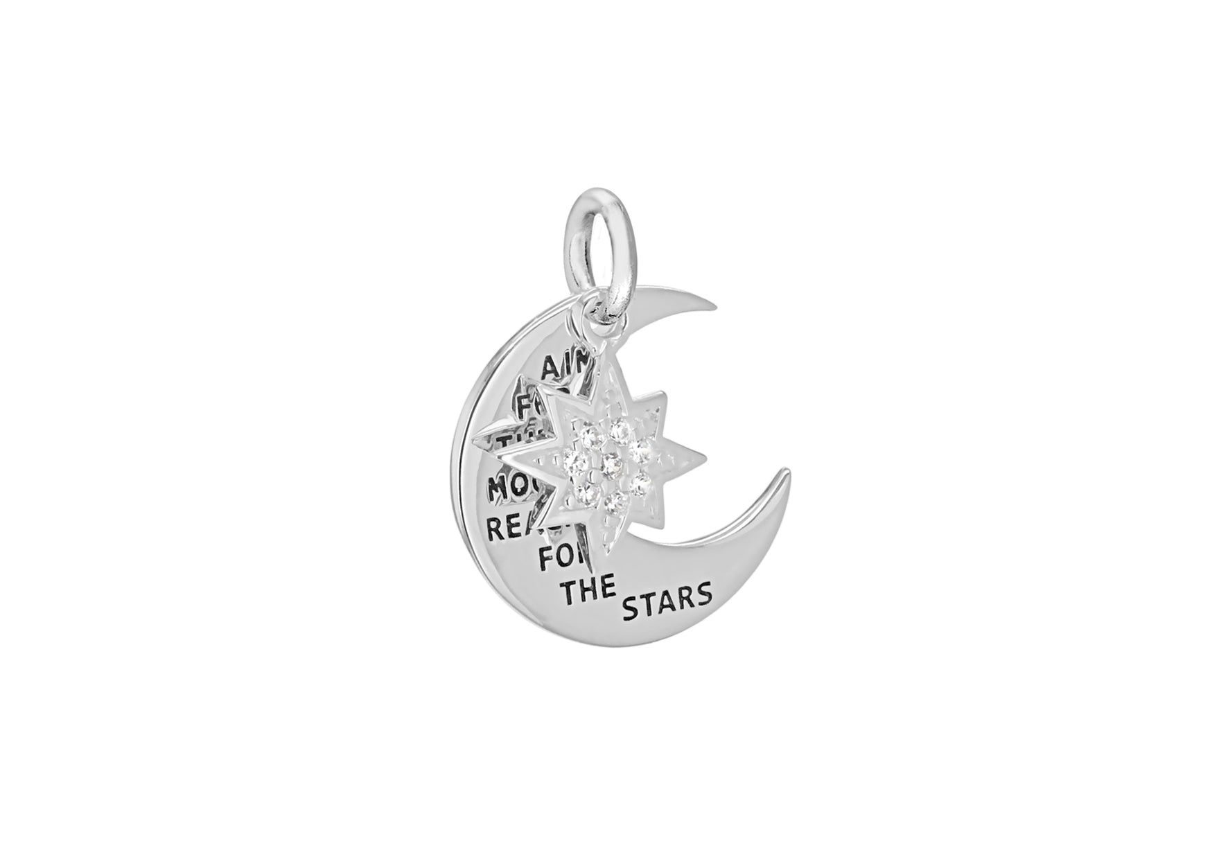 Sterling Silver Oxidised Zirconia 16mm x 20mm Star and Moon Pendant