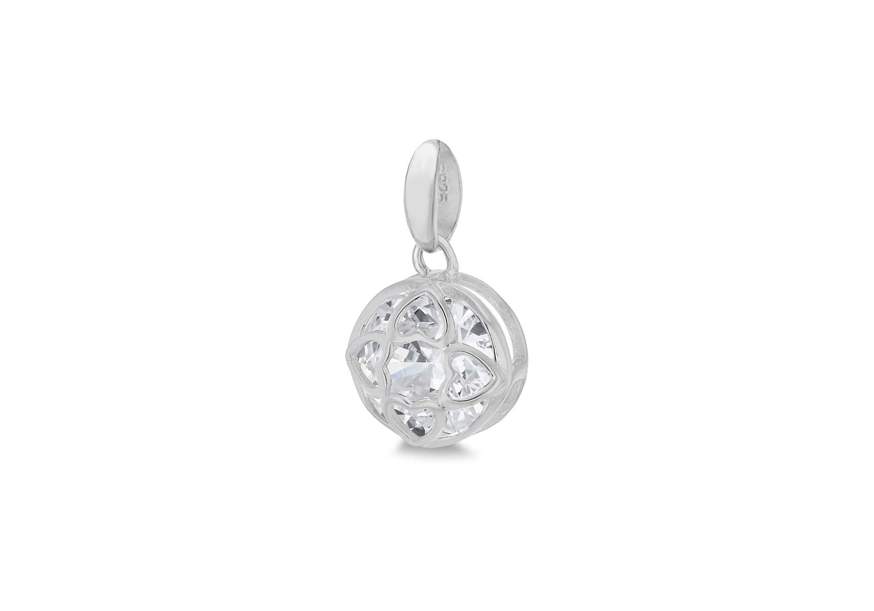 Sterling Silver Rhodium Plated Zirconia 9.5mm x 16mm Heart Detail Pendant