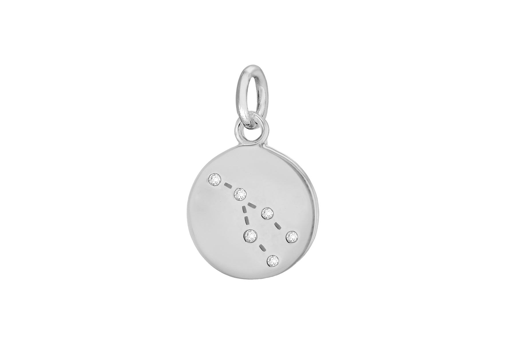 Sterling Silver Zirconia 12mm x 18.5mm Taurus Constellation Disc Pendant