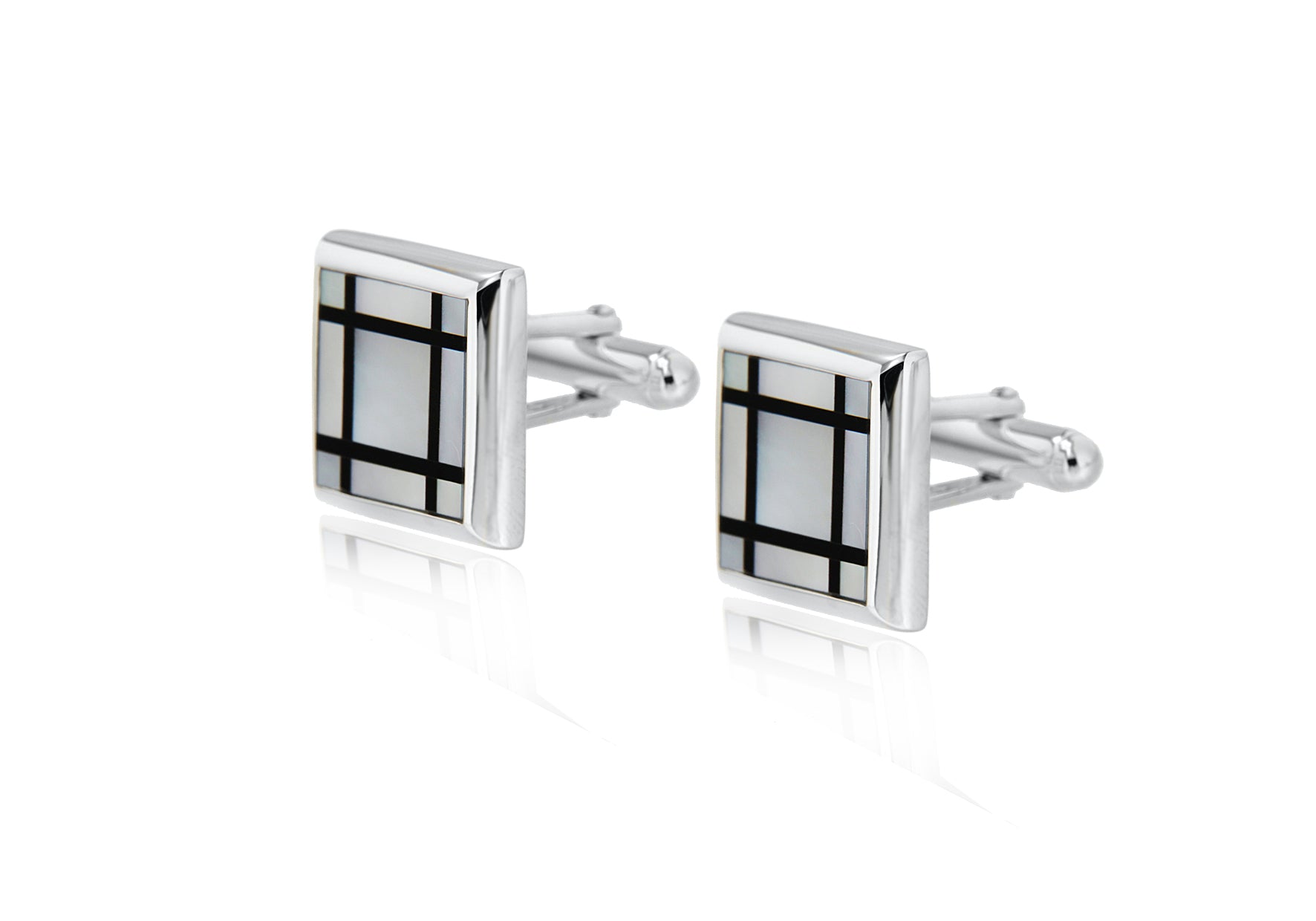 SILVER SQ MOP & ONYX Cufflinks