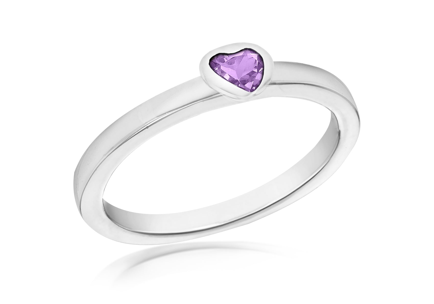 Sterling Silver Purple Zirconia Heart Stacking Ring