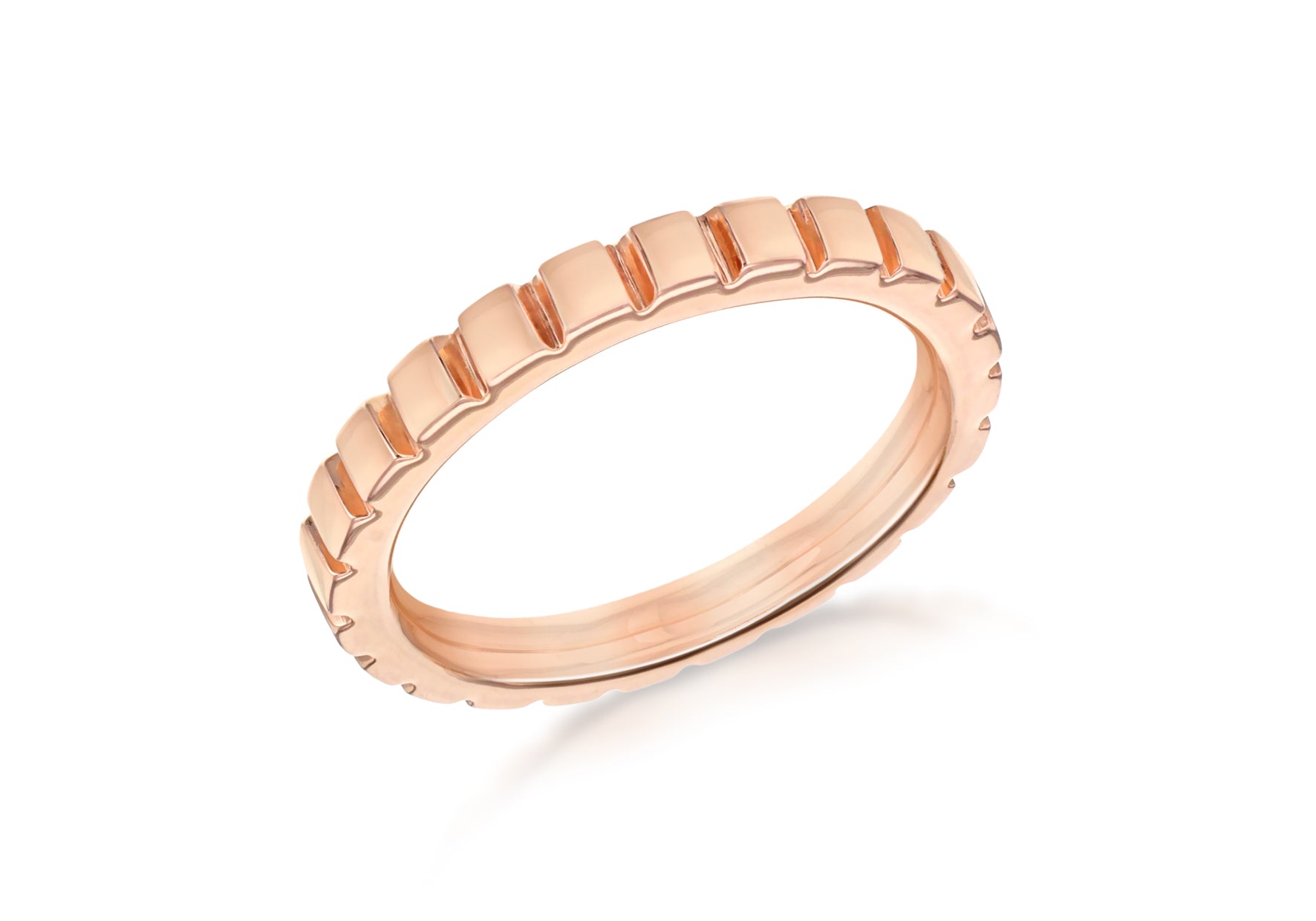Sterling Silver Rose Gold Plated 3mm Ribbed Band Stacking Ring
