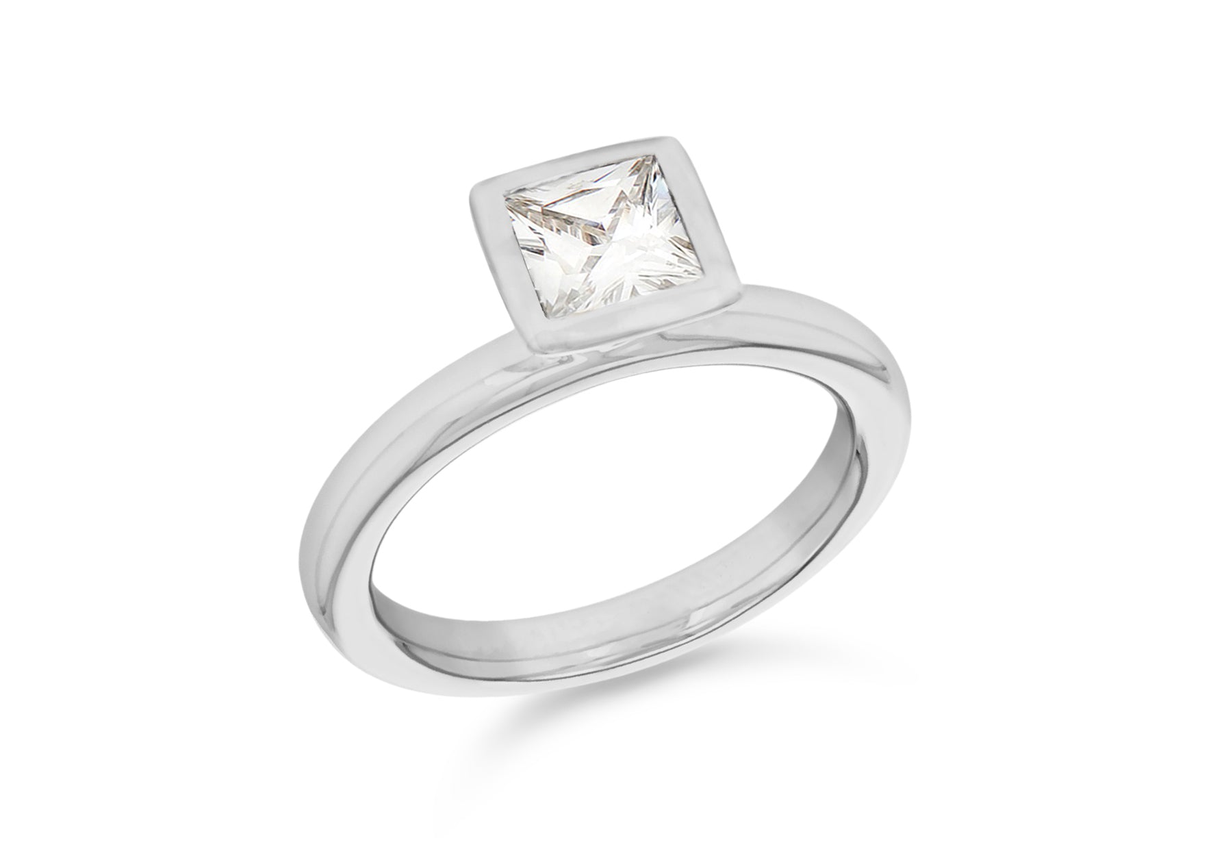 Sterling Silver Rhodium Plated Square White Zirconia Stacking Ring