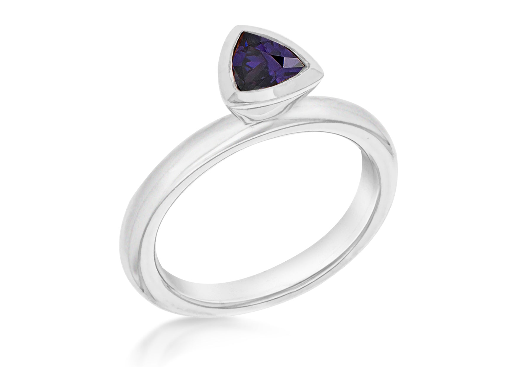 Sterling Silver Rhodium Plated Traingular Purple Zirconia Stacking Ring