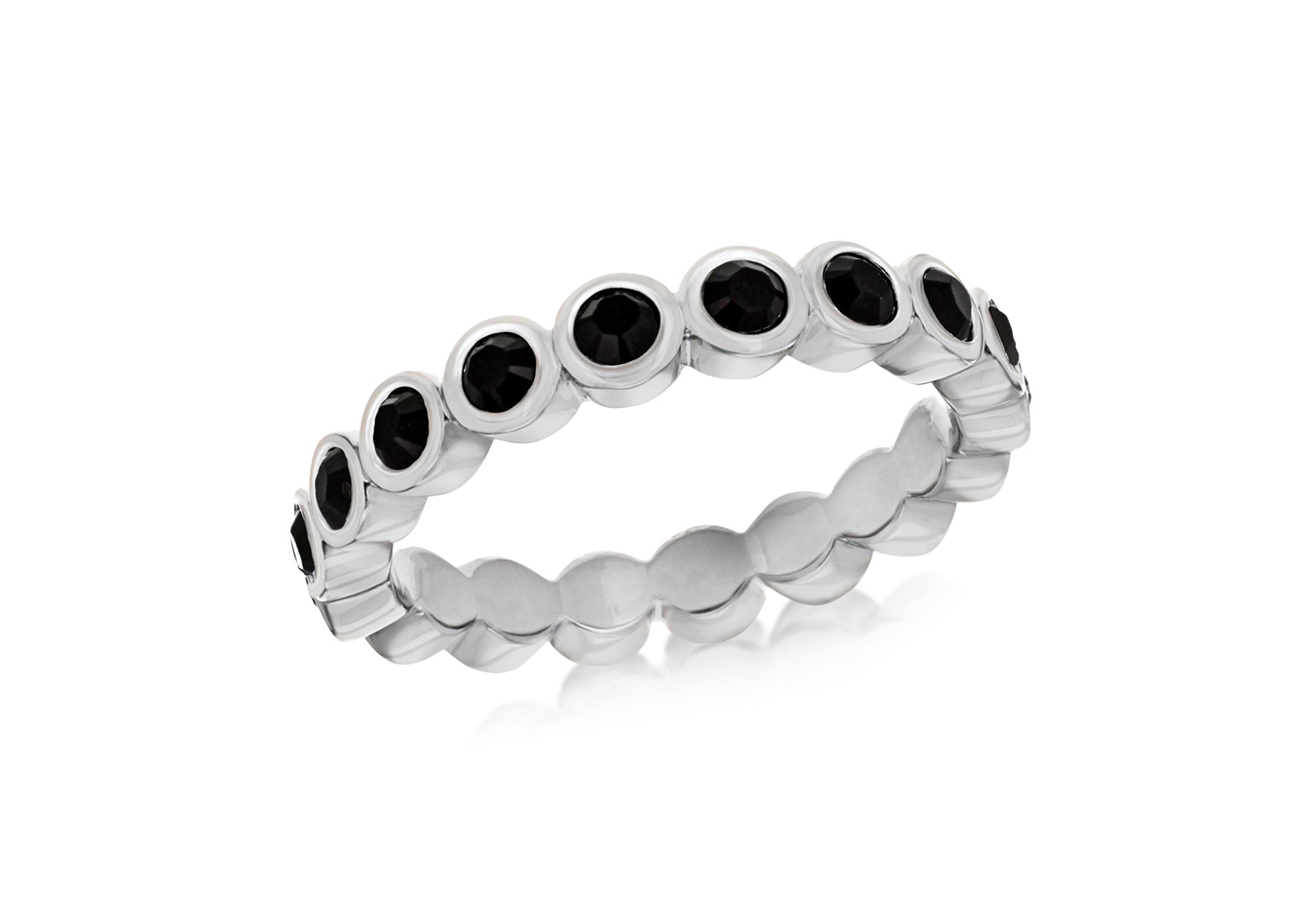 Sterling Silver Rhodium Plated Round Black Zirconia 4mm Band Stacking Ring