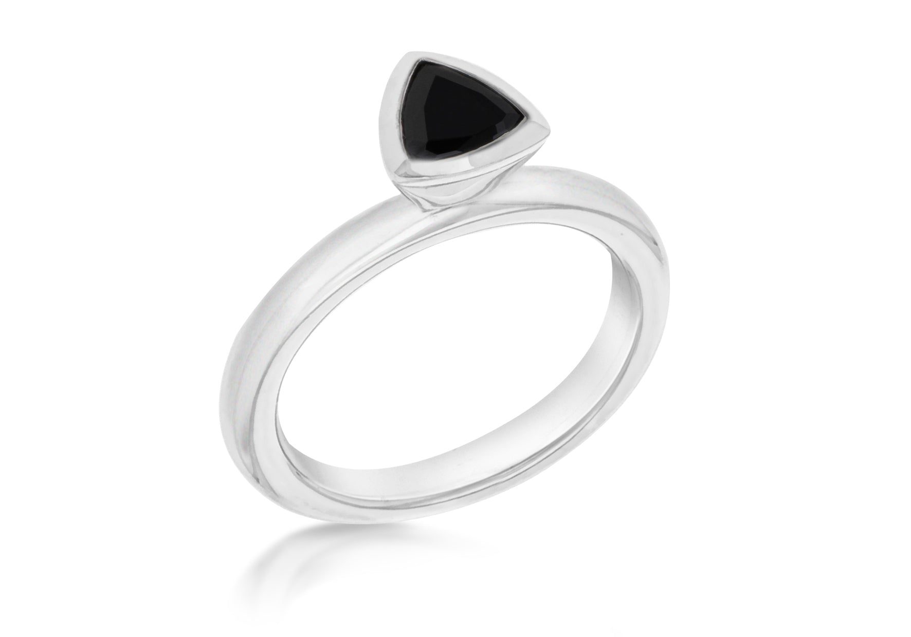 Sterling Silver Rhodium Plated Triangular Black Zirconia Stacking Ring