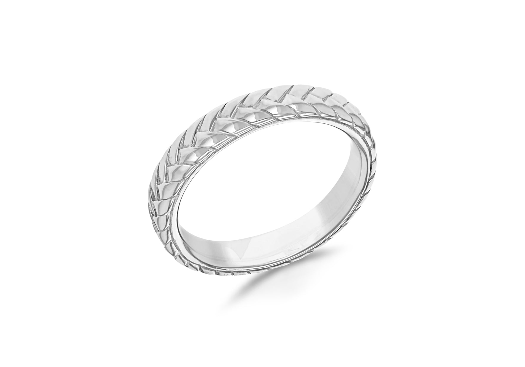 Sterling Silver Rhodium Plated Oxidised Woven Detail Stacking Ring