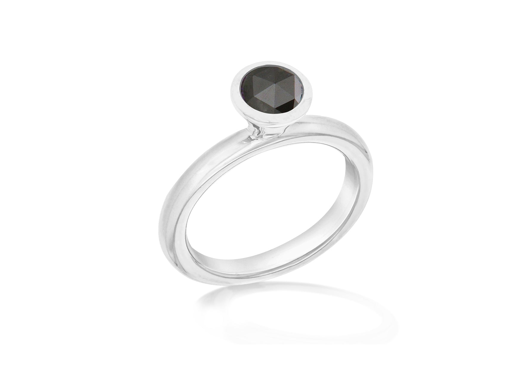 Sterling Silver Rhodium Plated Round Black Zirconia Stacking Ring