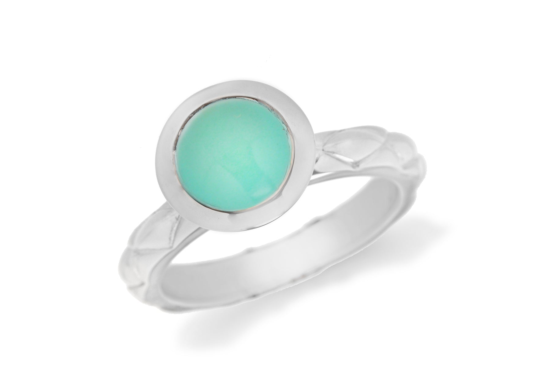 Sterling Silver Rhodium Plated Round Turquoise Opaque Crystal Patterned Stacking Ring