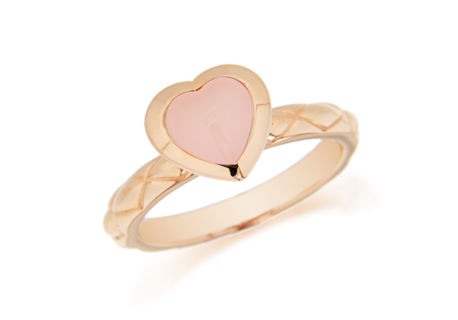 Sterling Silver Rose Gold Plated Pink Opaque Crystal Heart Patterned Stacking Ring