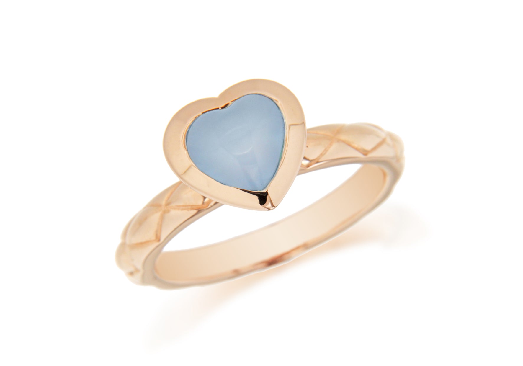 Sterling Silver Rose Gold Plated Blue Opaque Crystal Heart Patterned Stacking Ring