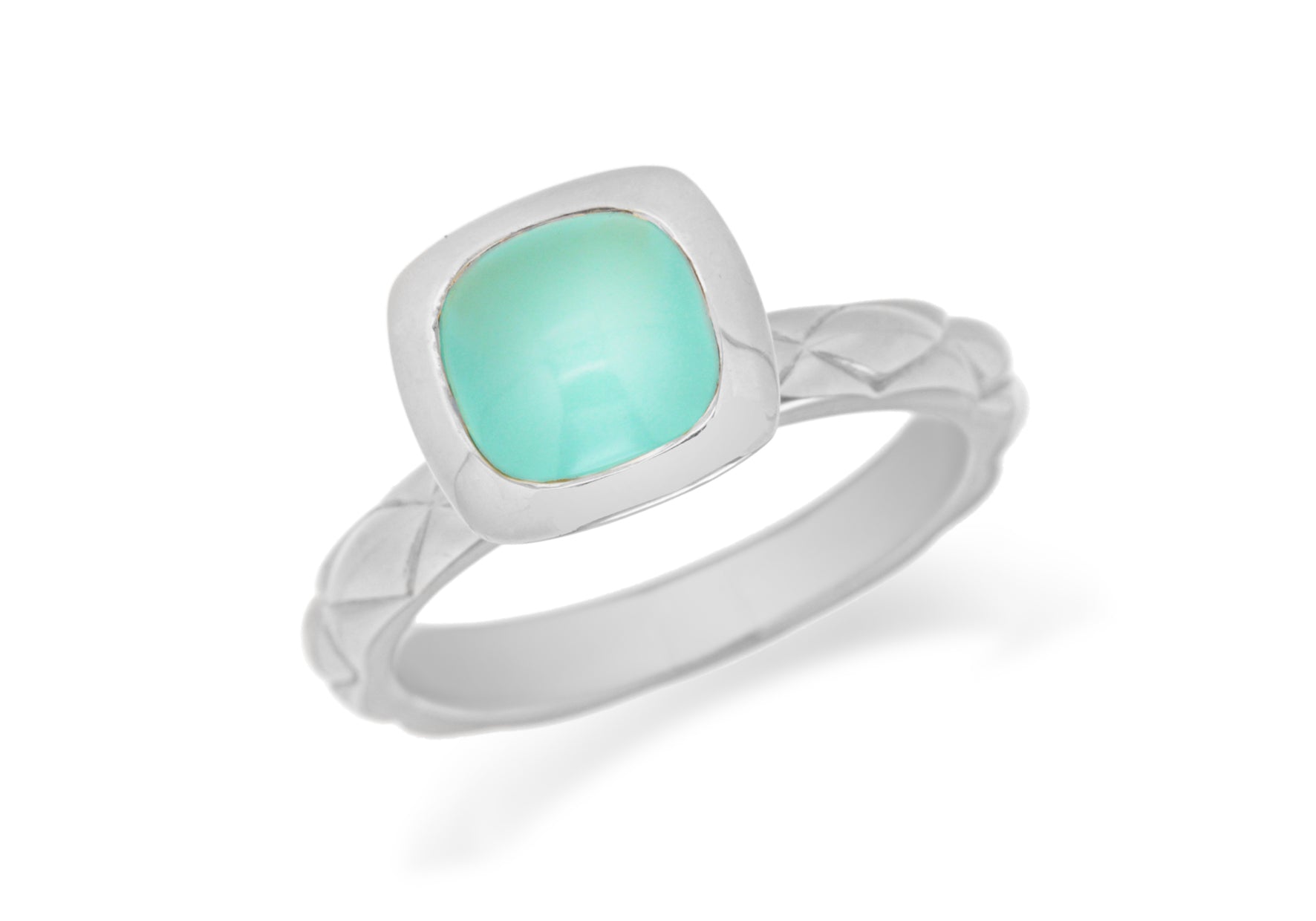 Sterling Silver Rhodium Plated Square Turquoise Opaque Crystal Patterned Stacking Ring
