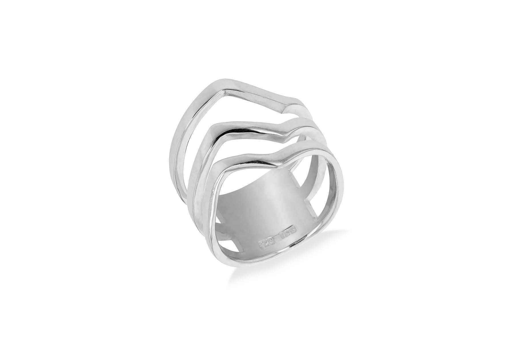 Sterling Silver Three Band Wavy Ring