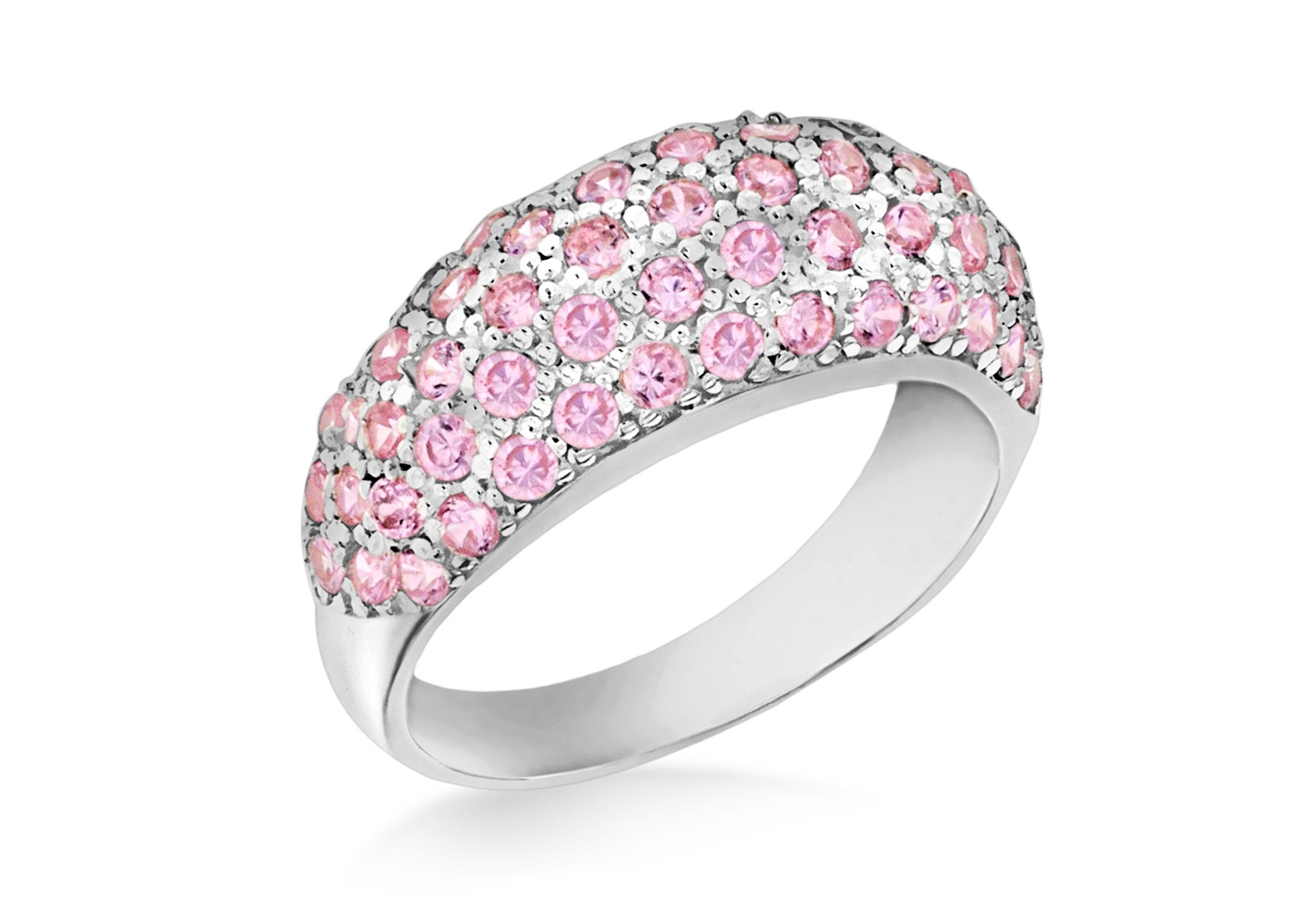 Sterling Silver Pave Dome Pink Zirconia Stone Set Ring