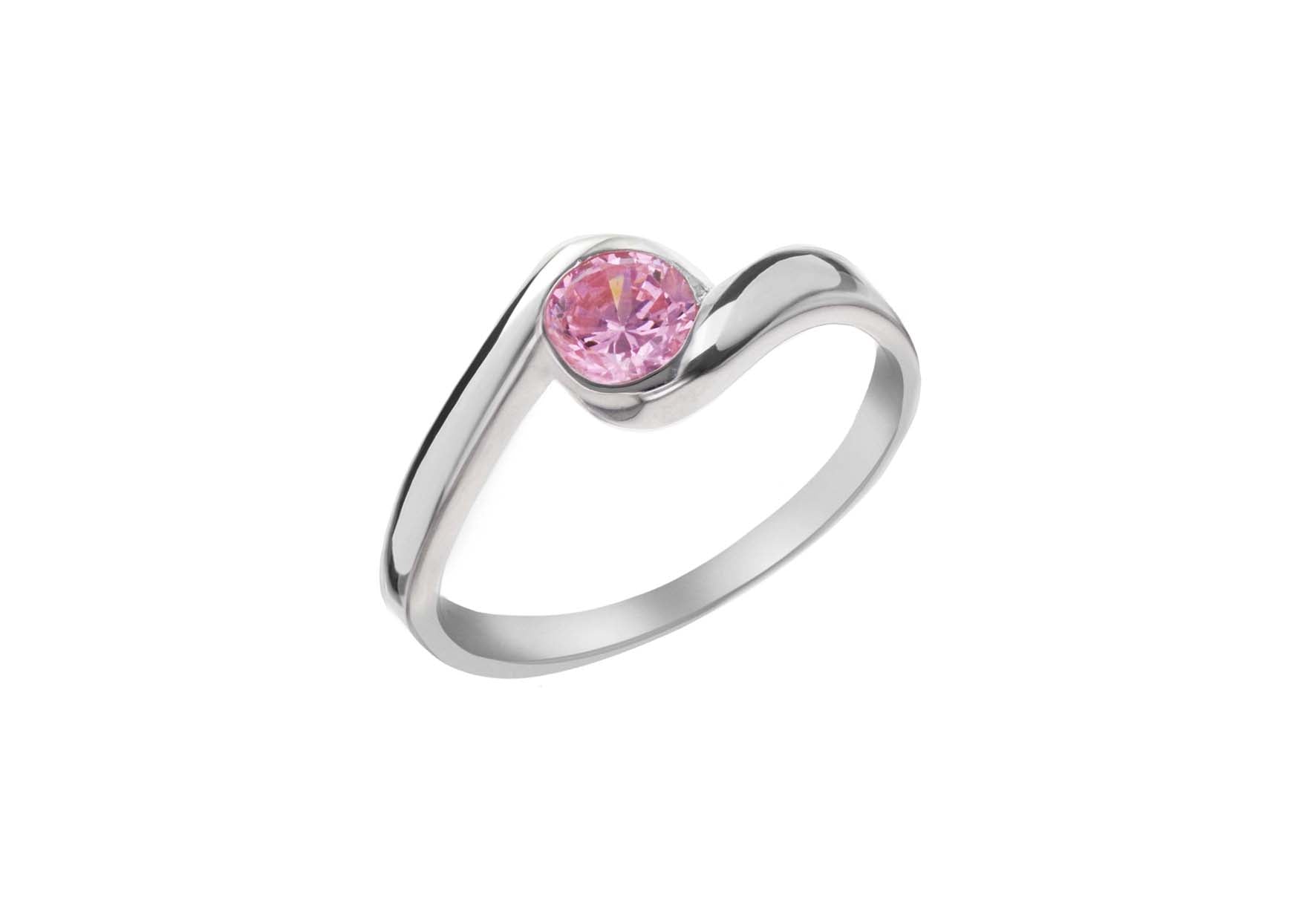 Sterling Silver Pink Zirconia Stone Set Crossover Ring