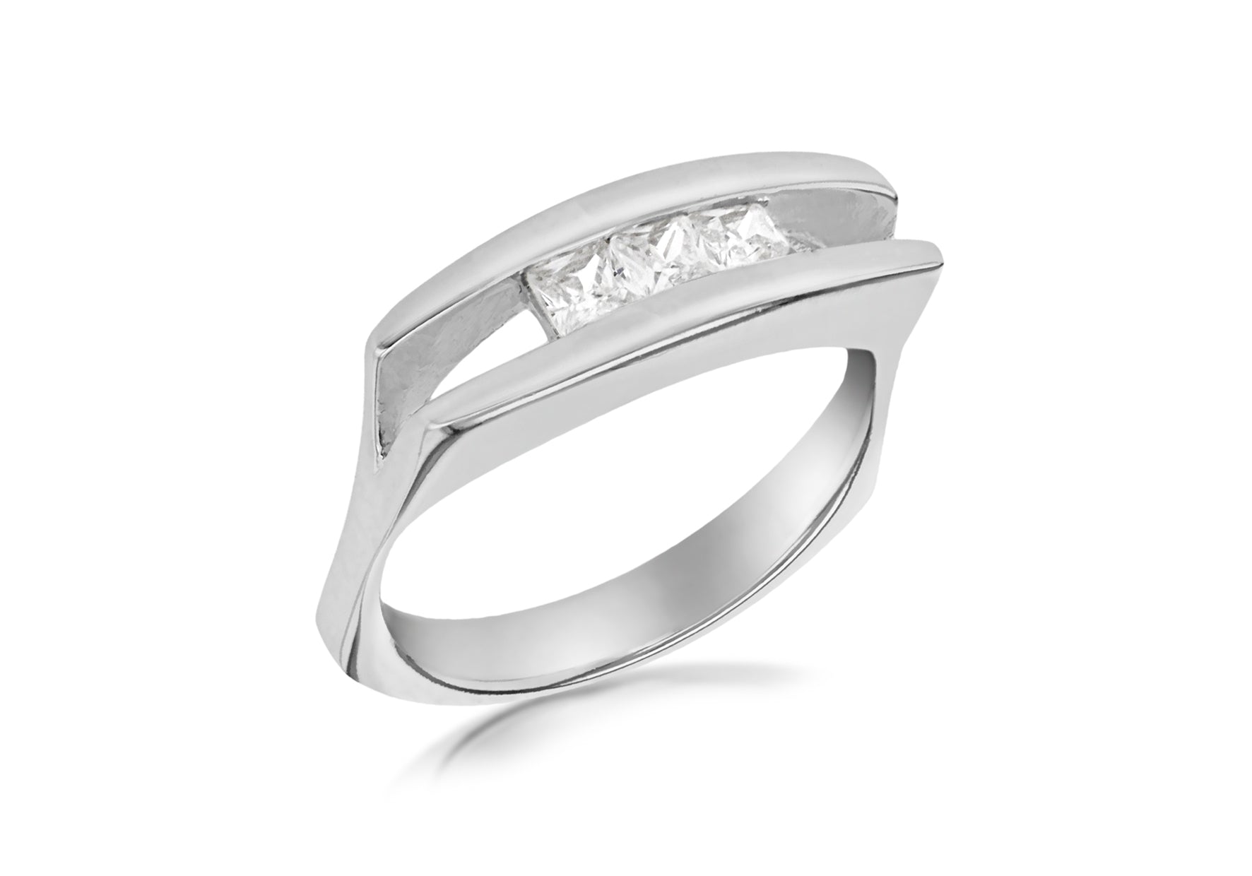 SILVER 3XSQ Zirconia SPLIT TOP Ring