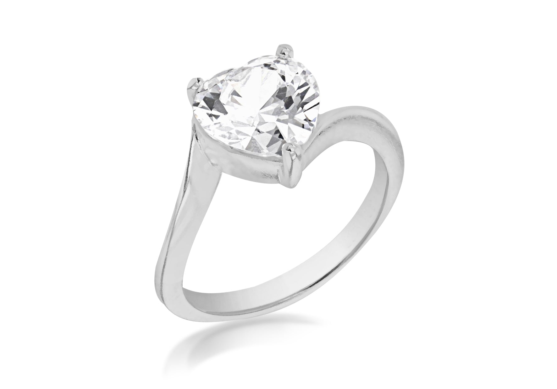Sterling Silver Zirconia Stone Set Crossover Heart Ring