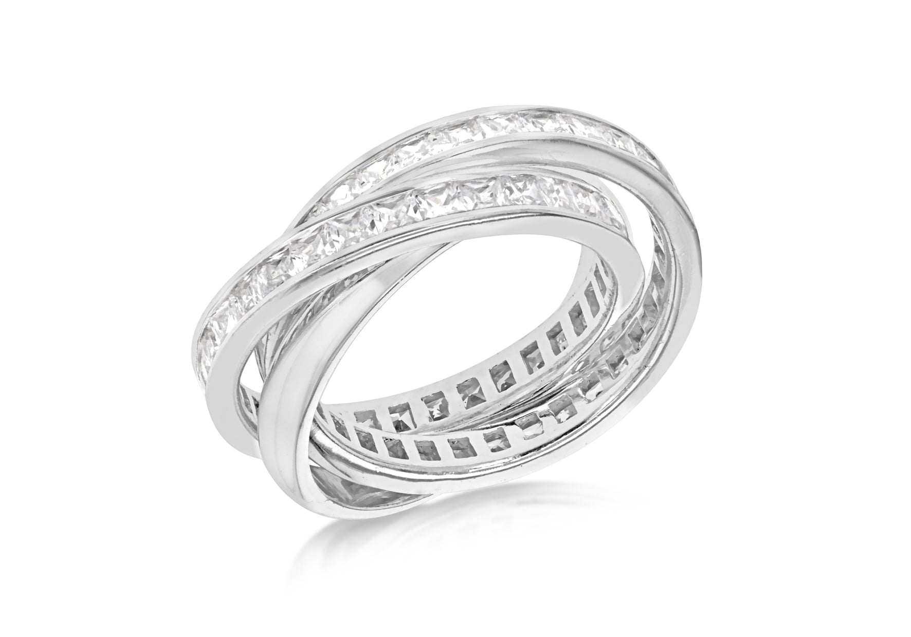 Sterling Silver Three Band Zirconia Set Russian Ring