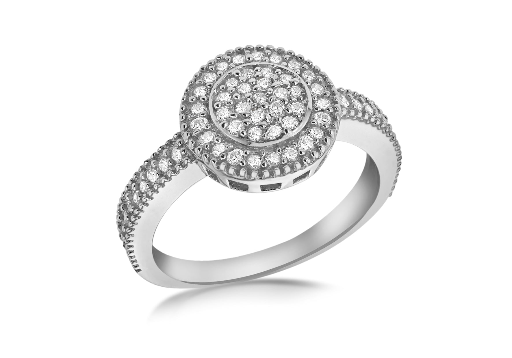 Sterling Silver Rhodium Plated Zirconia Pave 9.7mm Circle Ring