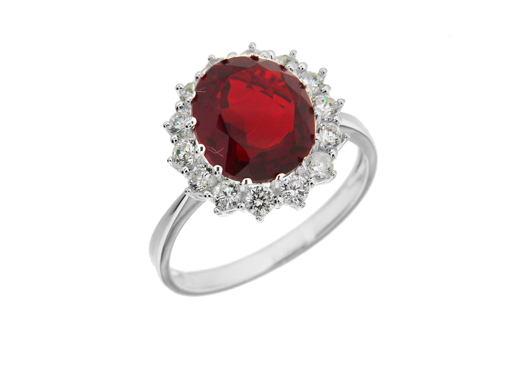 Sterling Silver White Zirconia  & Red Crystal Cluster Ring