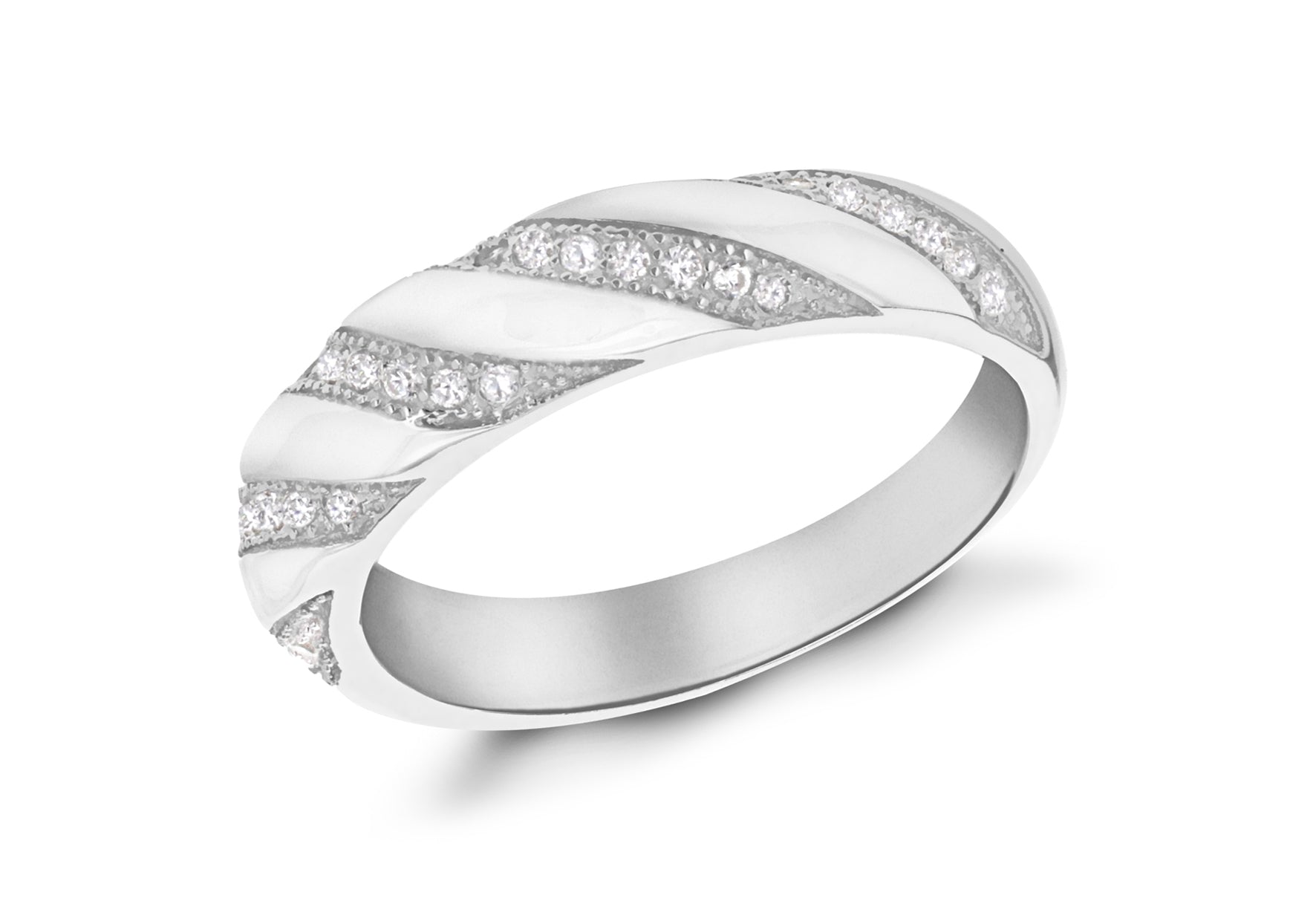 Sterling Silver Rhodium Plated Zirconia Twist Band Ring