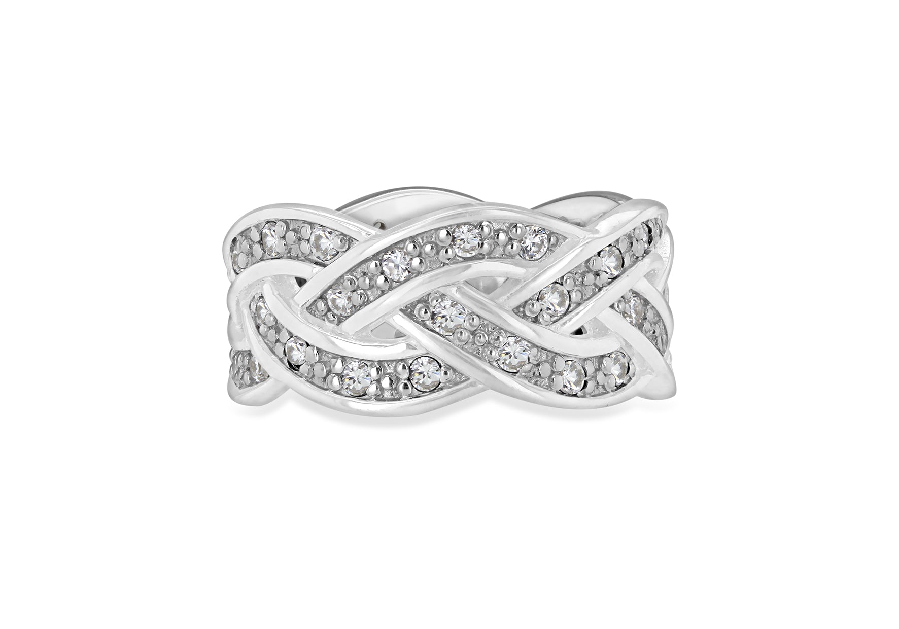 Sterling Silver White Zirconia Braided Band Ring