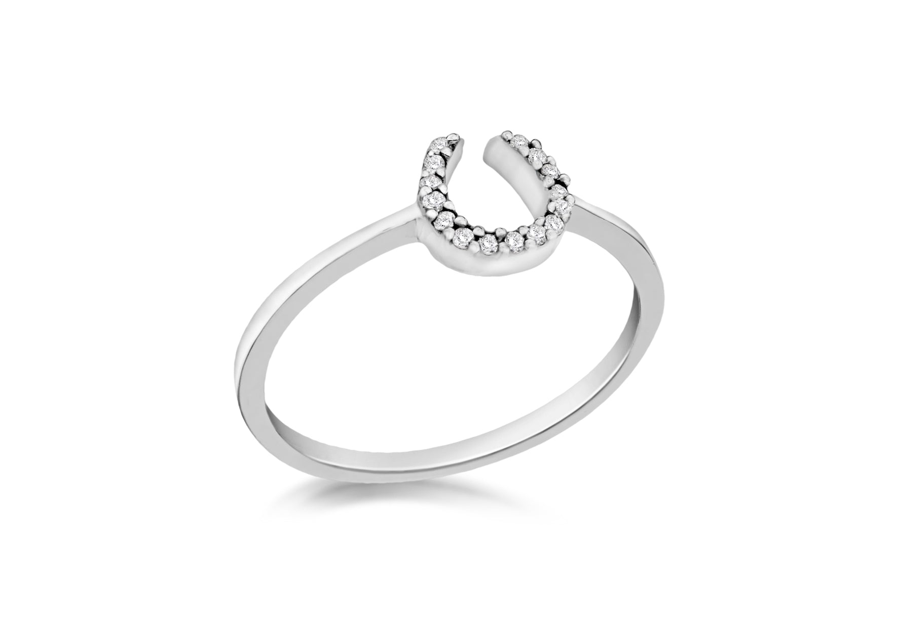 Sterling Silver Rhodium Plated Zirconia Horseshoe Ring