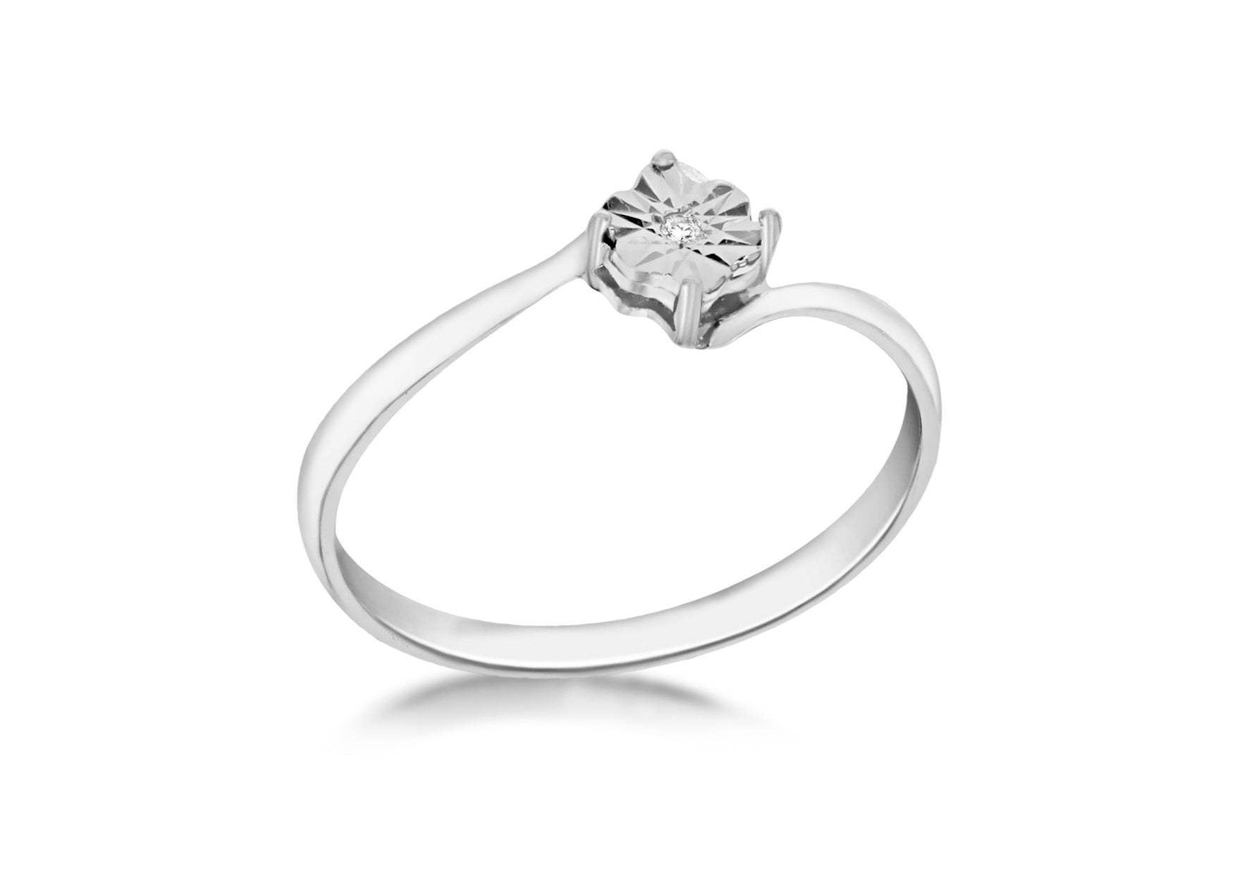 Sterling Silver Rhodium Plated Zirconia Solitaire Ring