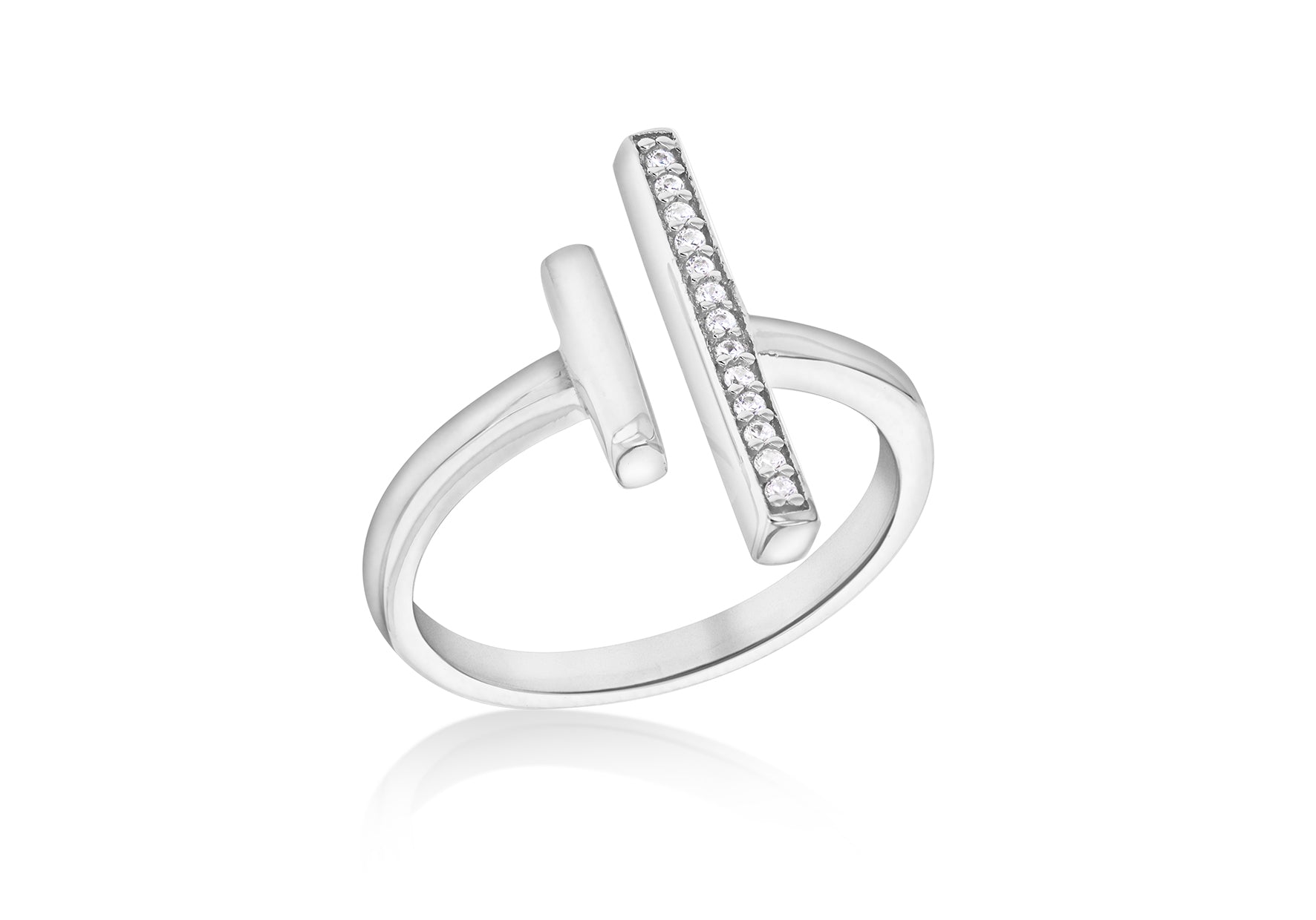 Sterling Silver Rhodium Plated Zirconia Bar & Plain Bar Ring