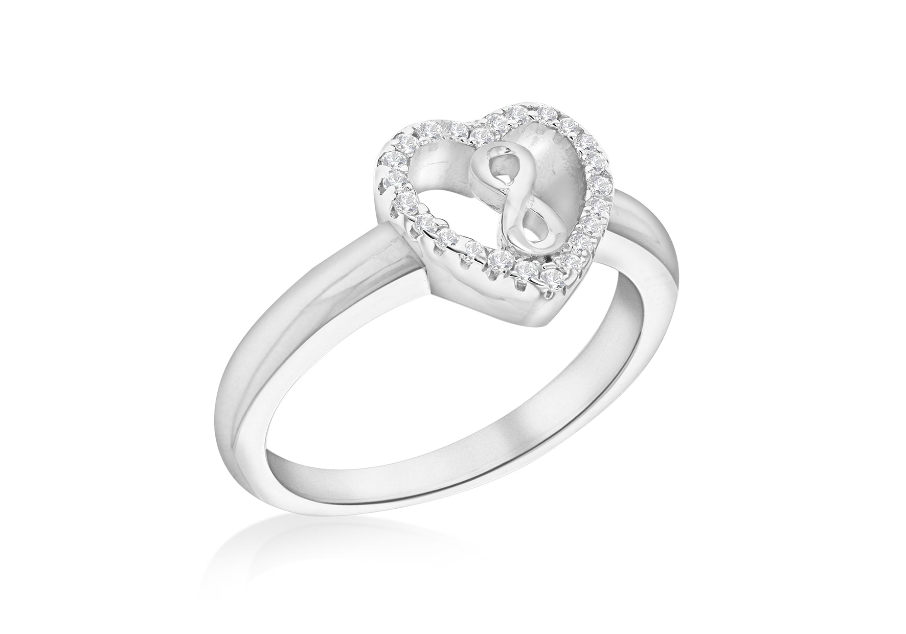 Sterling Silver Rhodium Plated Zirconia Infinity Heart Ring