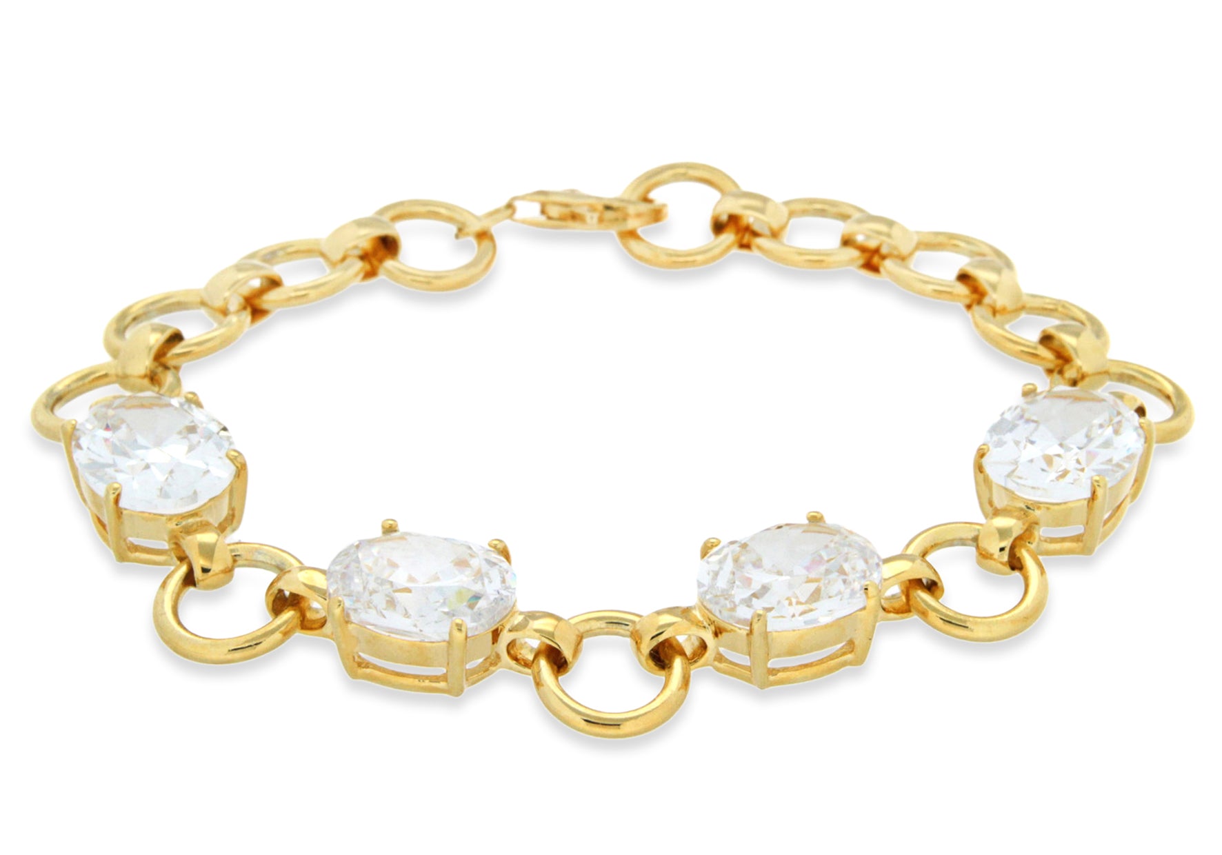 Gold Plated Sterling Silver Four White Zirconia Belcher