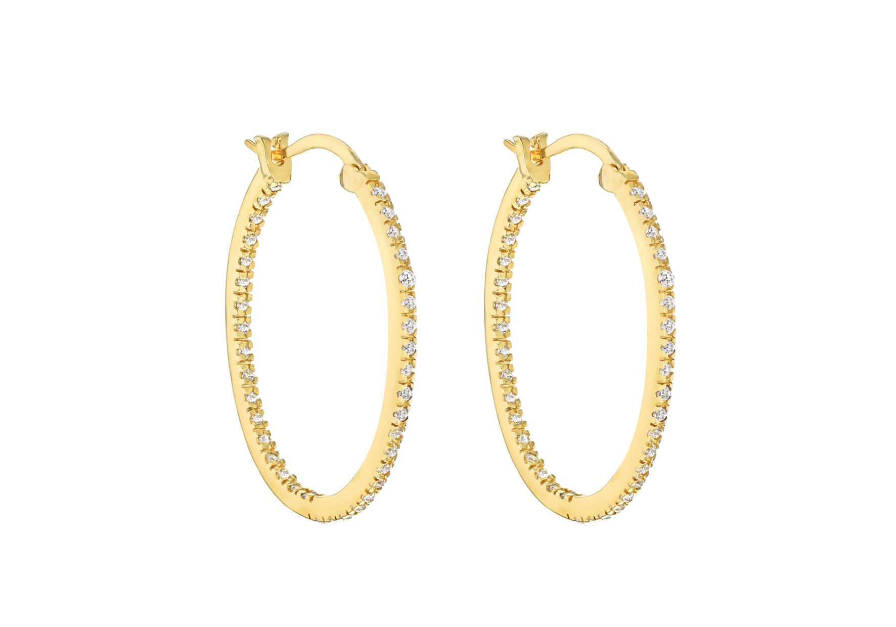 Sterling Silver Gold Plated Zirconia Set Large Oval Earrings