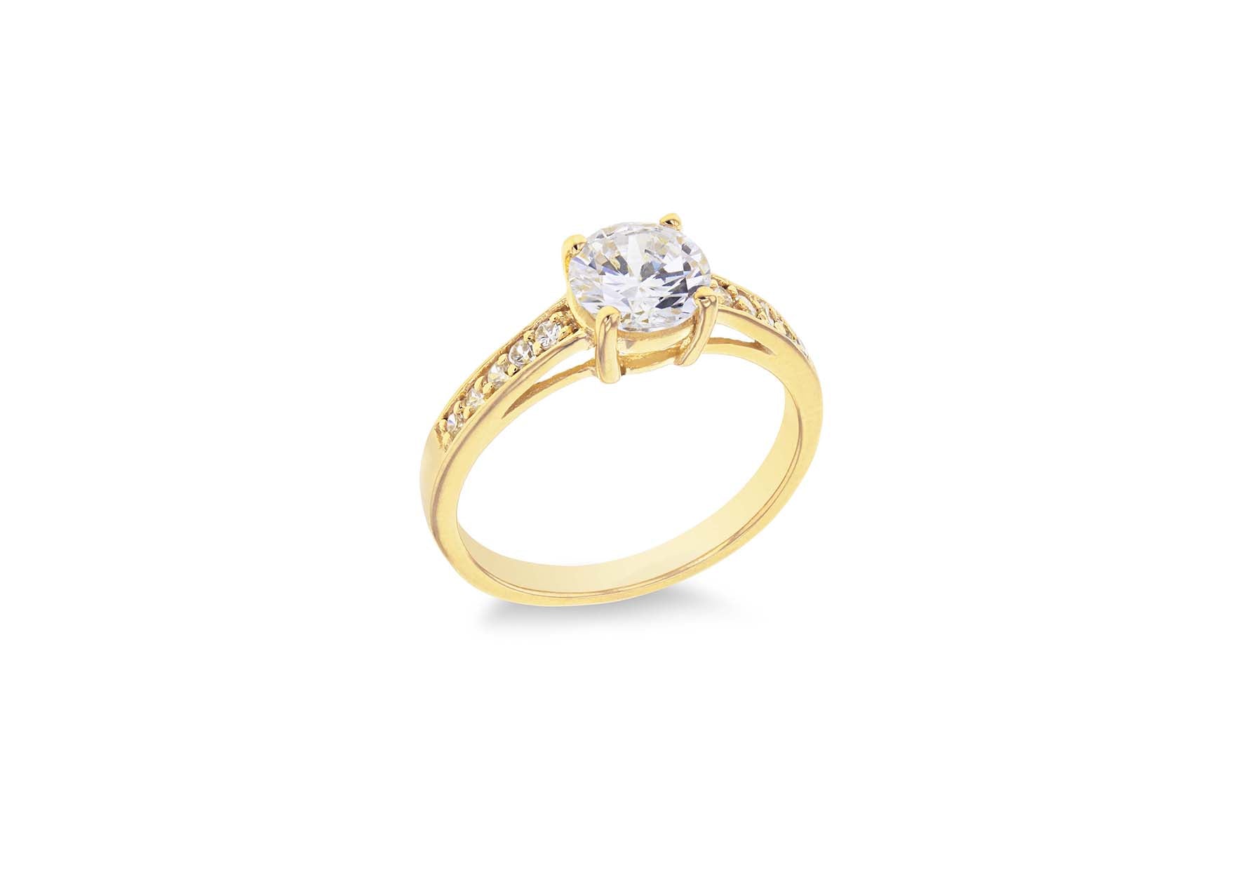 Sterling Silver Gold Plated Zirconia Solitaire Ring