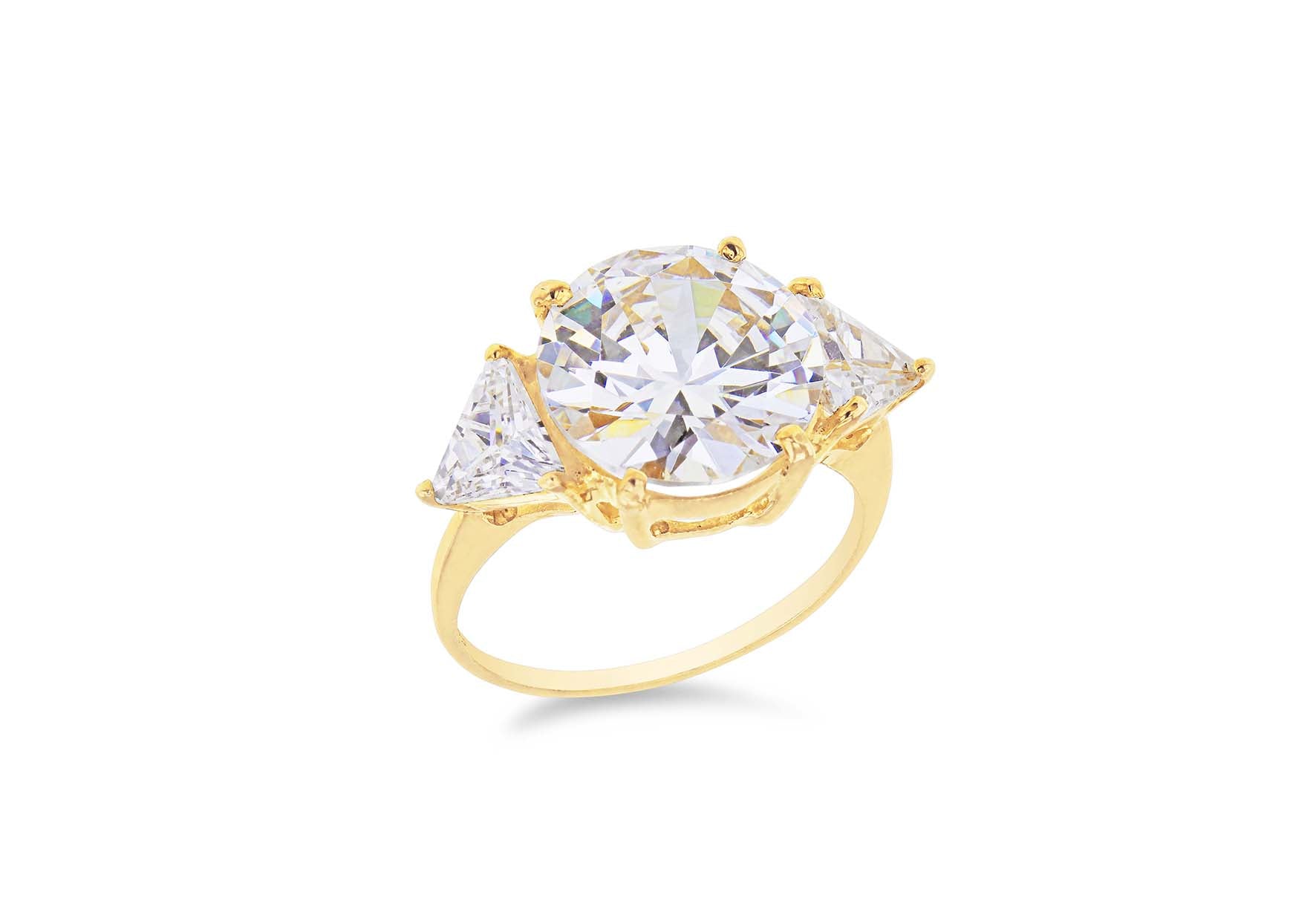 Sterling Silver Gold Plated Tri-Zirconia Set Ring