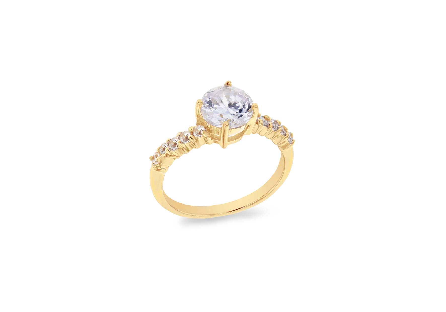 Sterling Silver Gold Plated Zirconia Set Fancy Ring