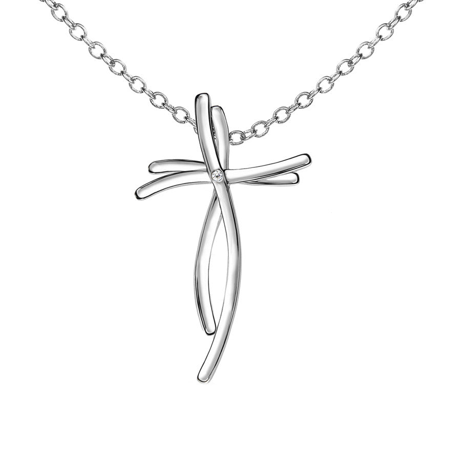 Cross Style Pendant Necklace Hand Set With A Diamond Accent