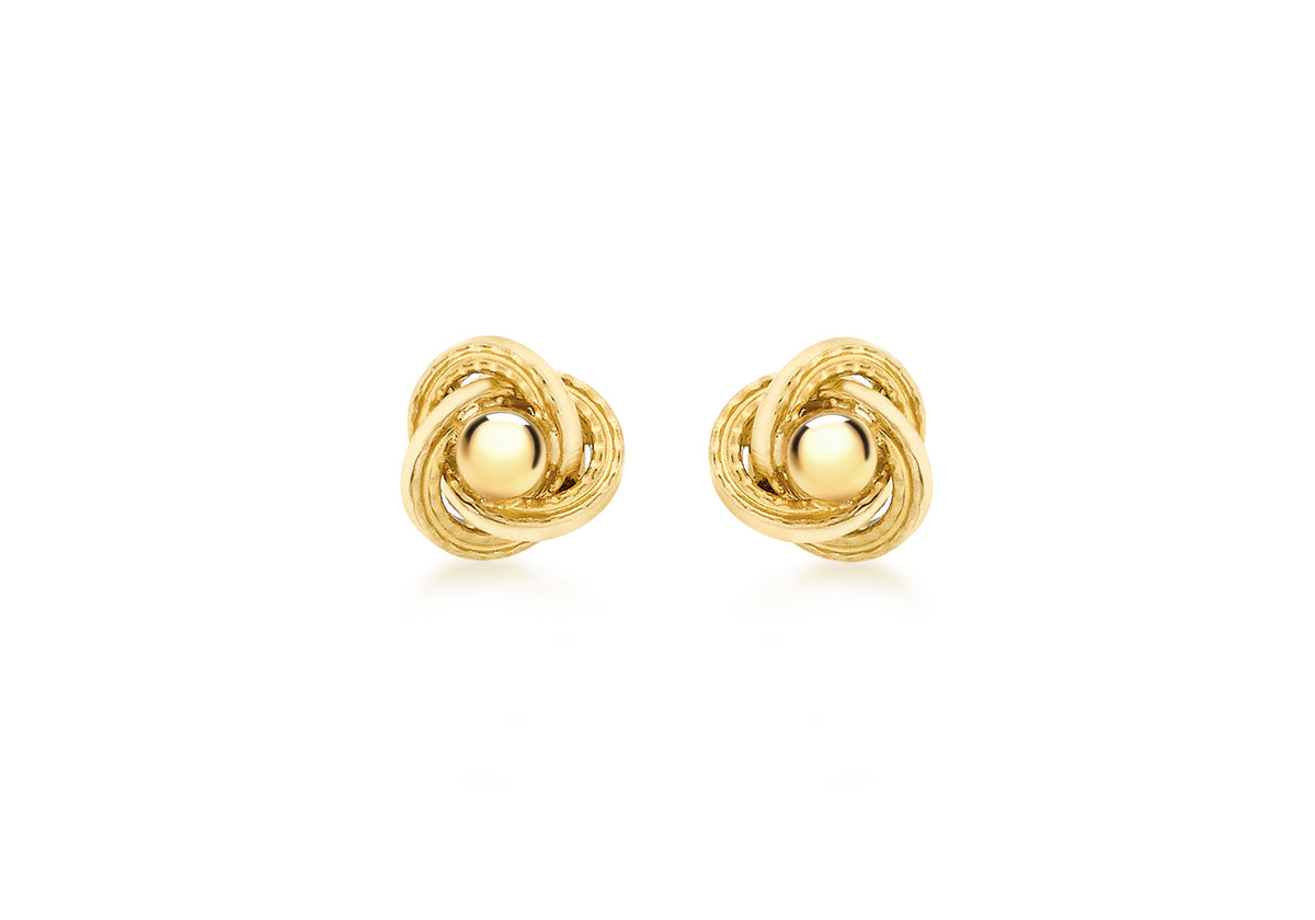 9ct Yellow Gold Knot & Ball Trefoil Knot Stud Earrings