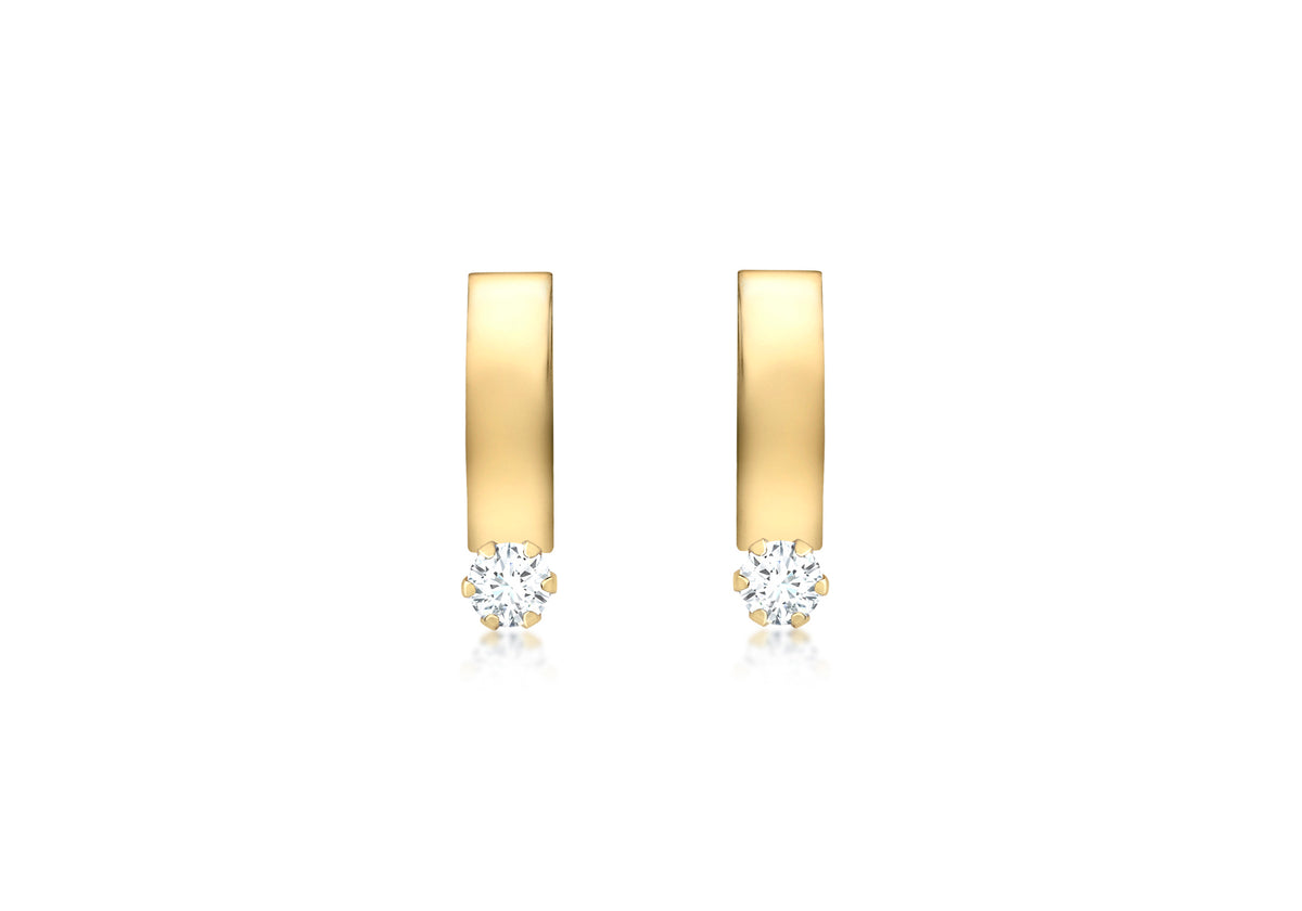 9ct Yellow Gold 3mm Zirconia 3mm urve Bar Earrings