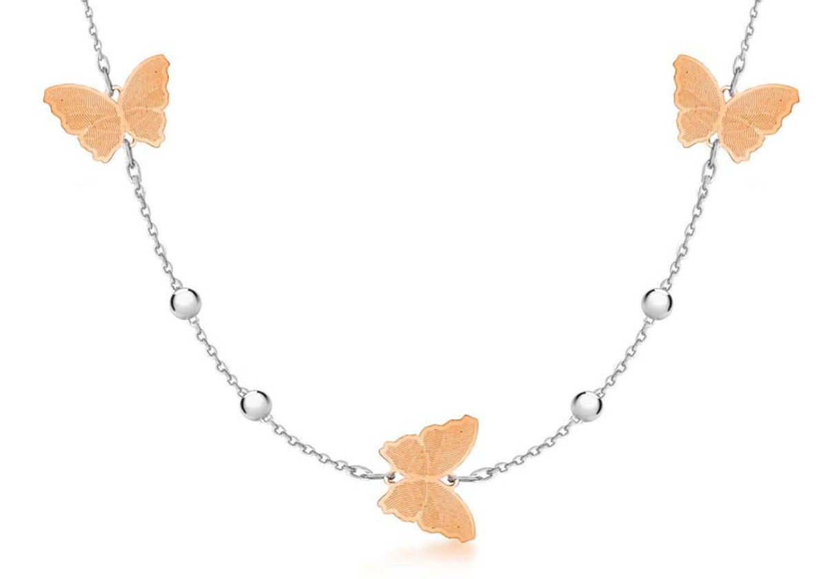 Sterling Silver Rose Gold-Plated Butterfly & Ball Station Necklace
