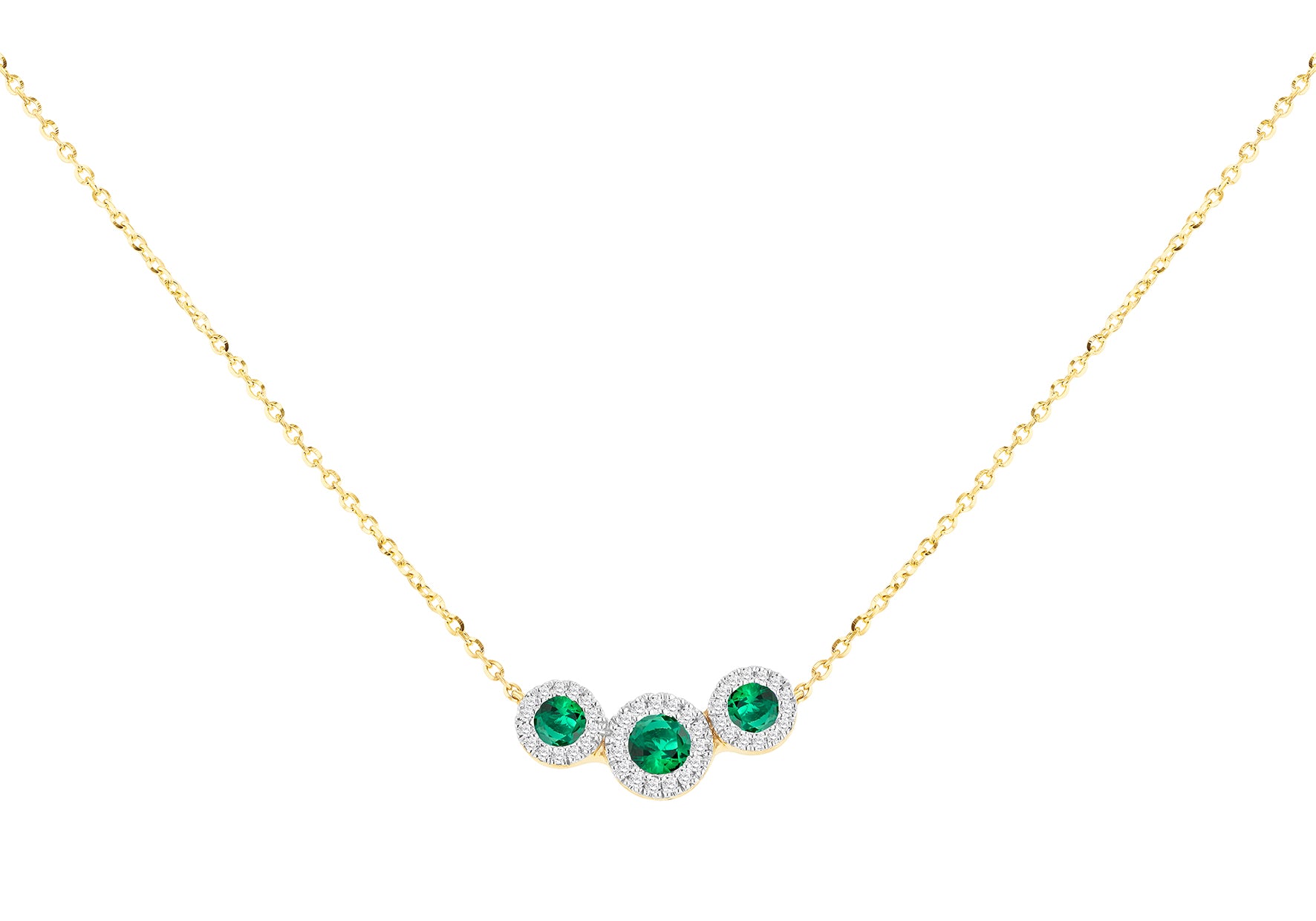 9ct Yellow Gold 0.08ct Diamond & Emerald Trilogy Pendant
