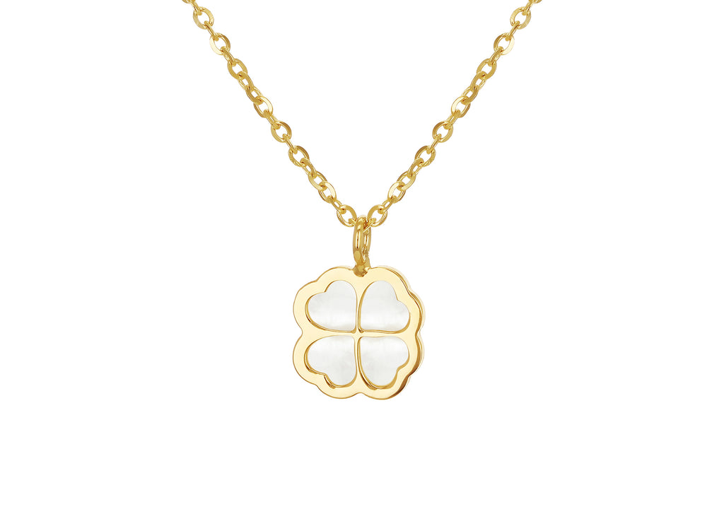 9ct Yellow Gold Mother Of Pearl Clover Petal Necklace