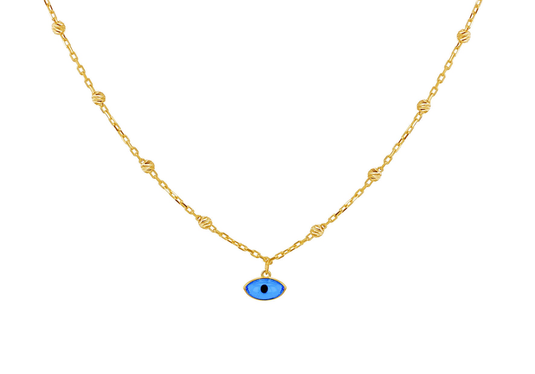 9ct Yellow Gold Evil Eye Ball Chain Pendant