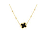 9ct Yellow Gold Black Onyx Clover Ball Chain Necklace