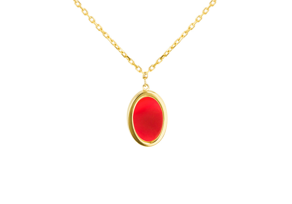 9ct Yellow Gold Oval Carnelian Necklace