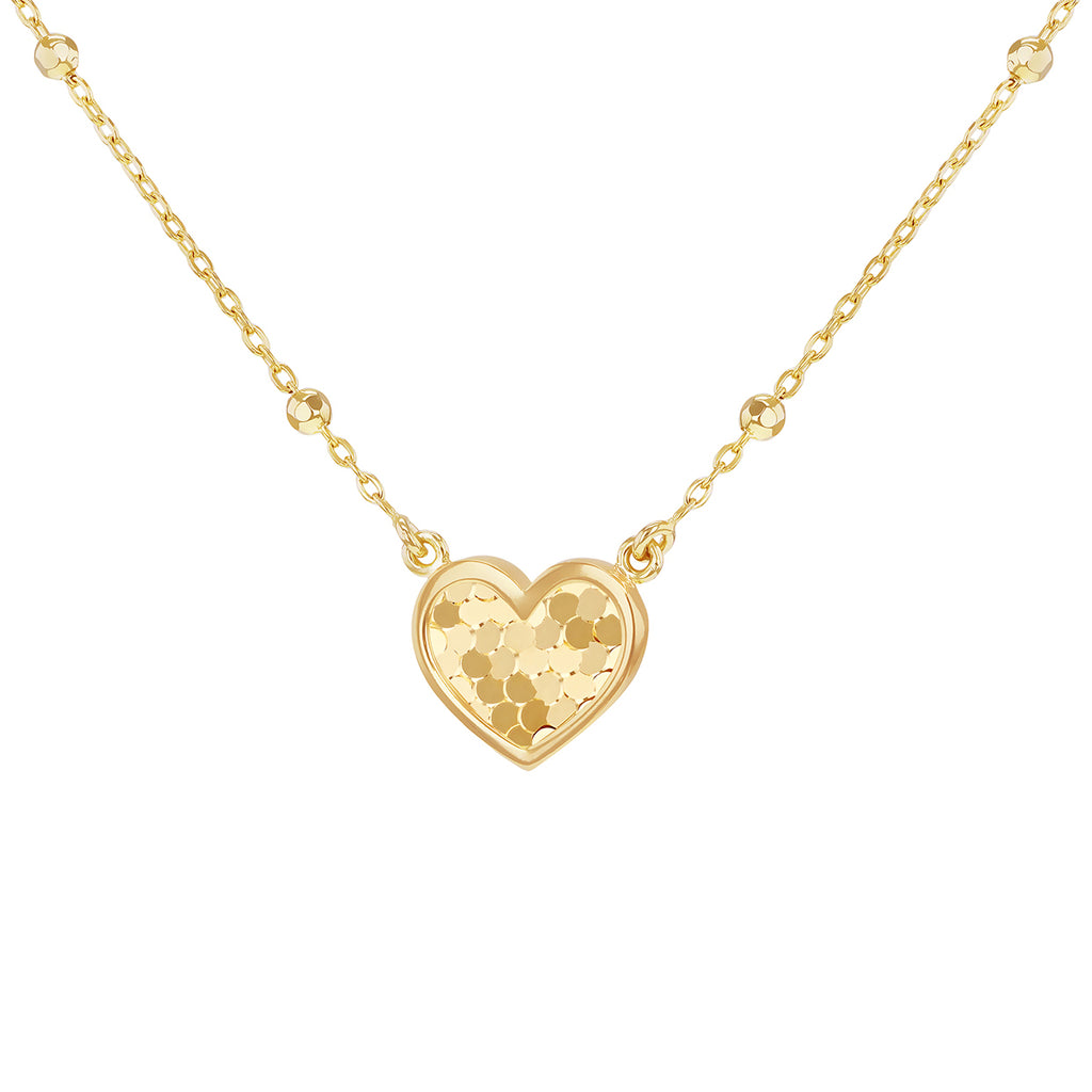 9ct Yellow Gold Disco Heart Adjustable Trace & Ball Chain Pendant Necklace