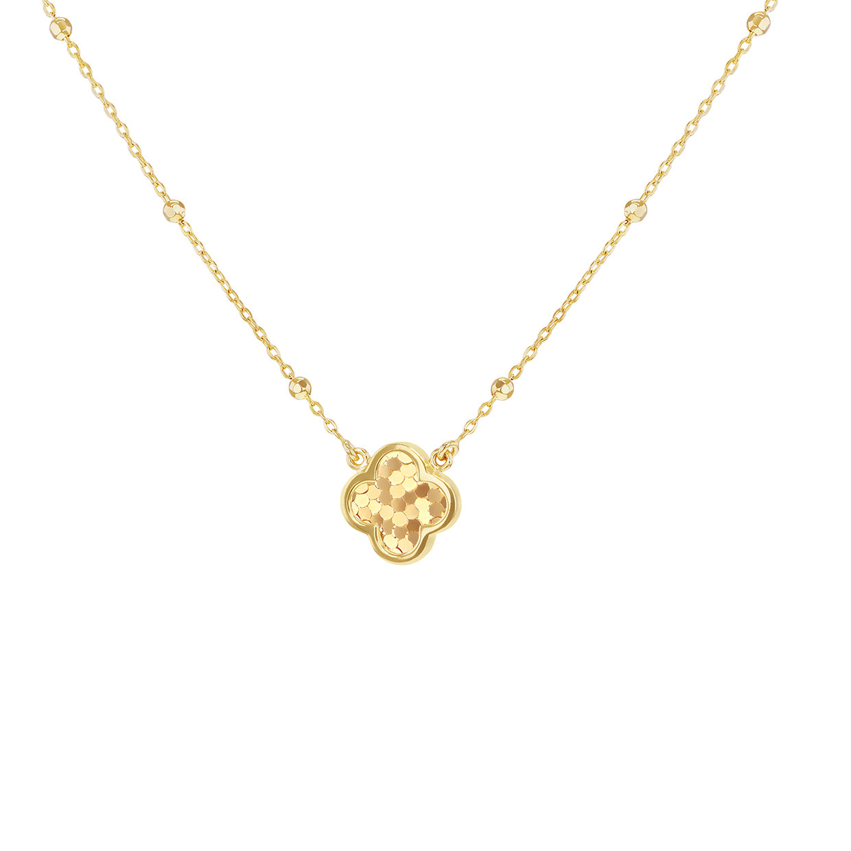 9ct Yellow Gold Clover Adjustable Trace & Ball Chain Necklace