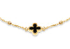 9ct Yellow Gold Black Onyx Clover Ball Chain Bracelet