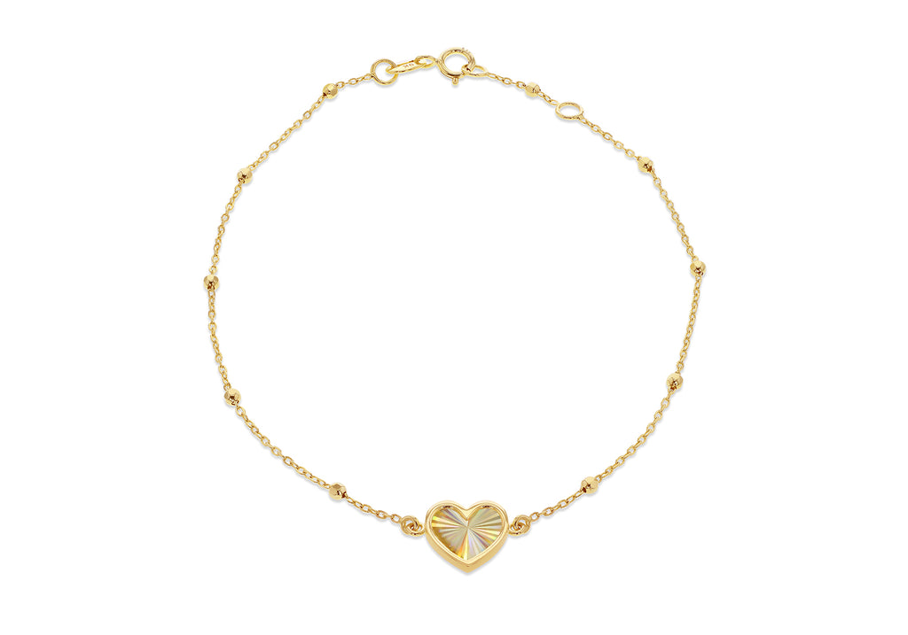 9ct Yellow Gold Rainbow Heart Ball Chain Bracelet