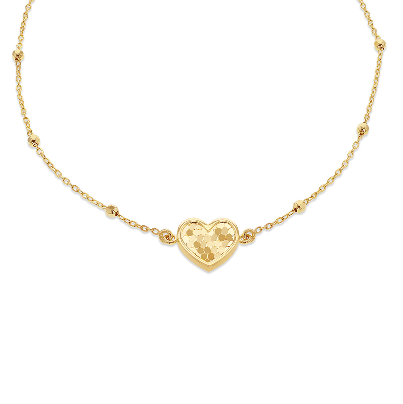 9ct Yellow Gold Sunburst Heart Adjustable Trace & Ball Chain Bracelet