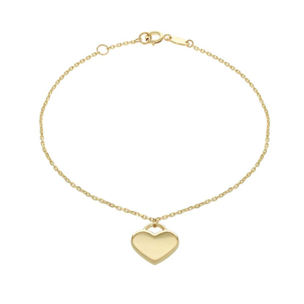 9ct Yellow Gold Heart Lock Charm Drop Bracelet